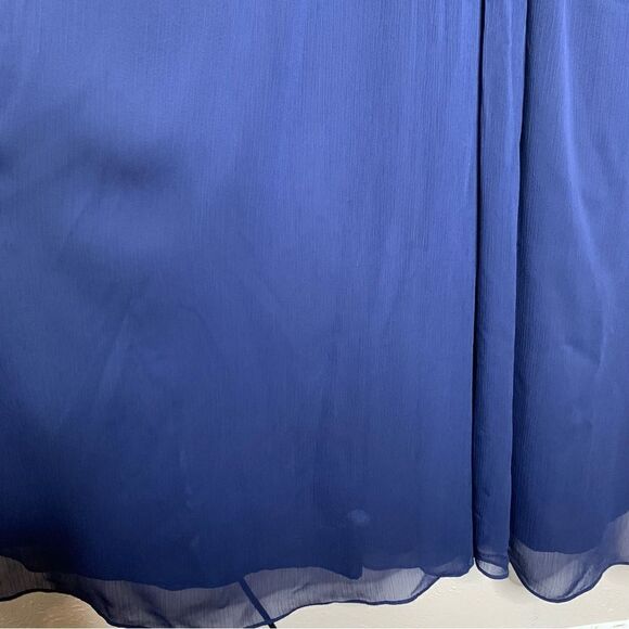 Davids Bridal faux wrap pleated chiffon maxi v neck dress marine navy - Picture 10 of 14